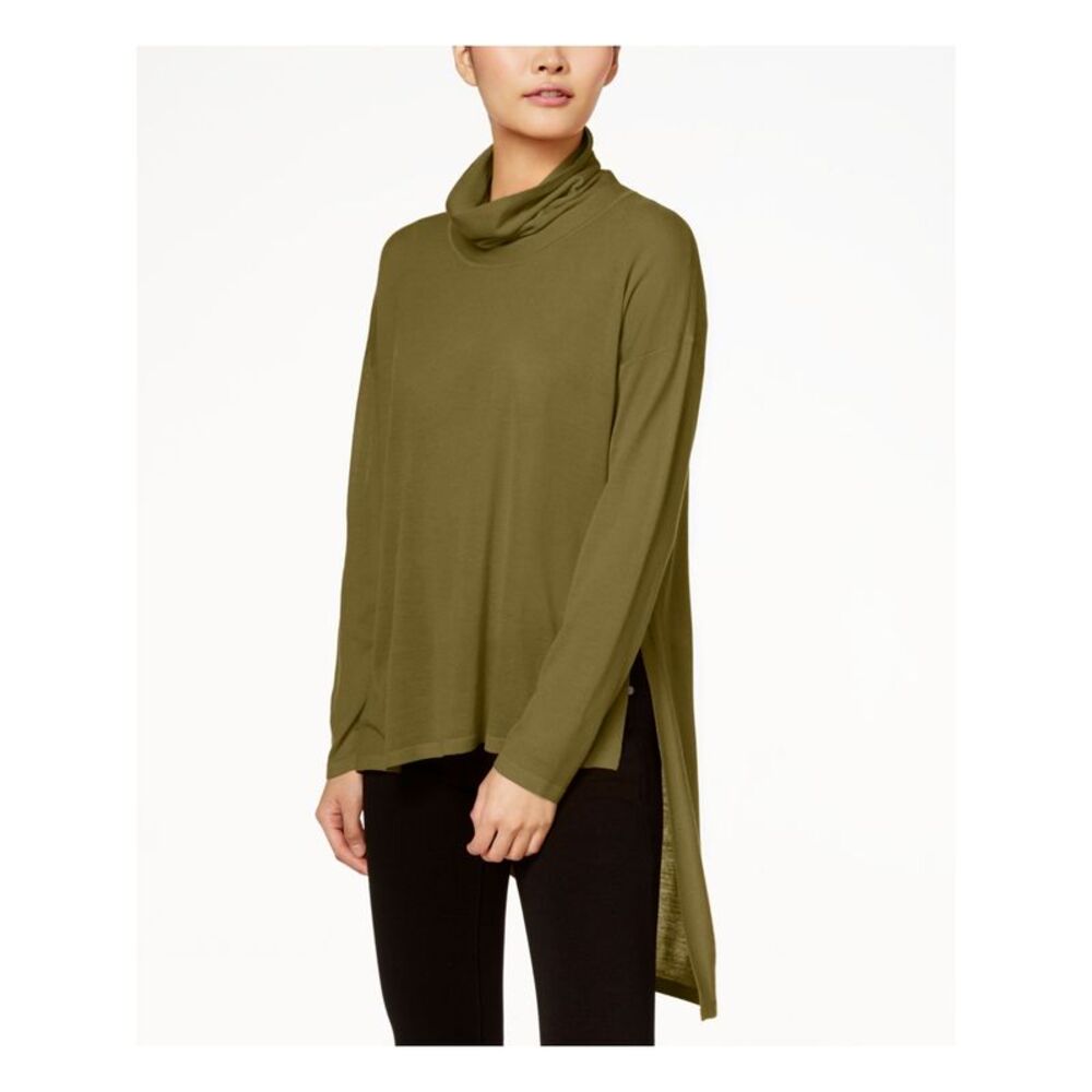 EILEEN FISHER Womens Green Long Sleeve Cowl Neck Hi-Lo Top XS